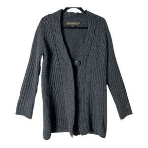 Inis Crafts Womens Merino Wool Cable Knit Gray Made In Ireland Cardigan Large
